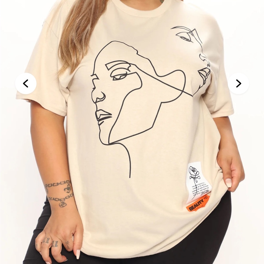 Beige Graphic Women Top